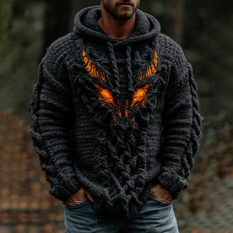 Women's Vintage Viking Dragon Eyes Embroidery Casual Hooded