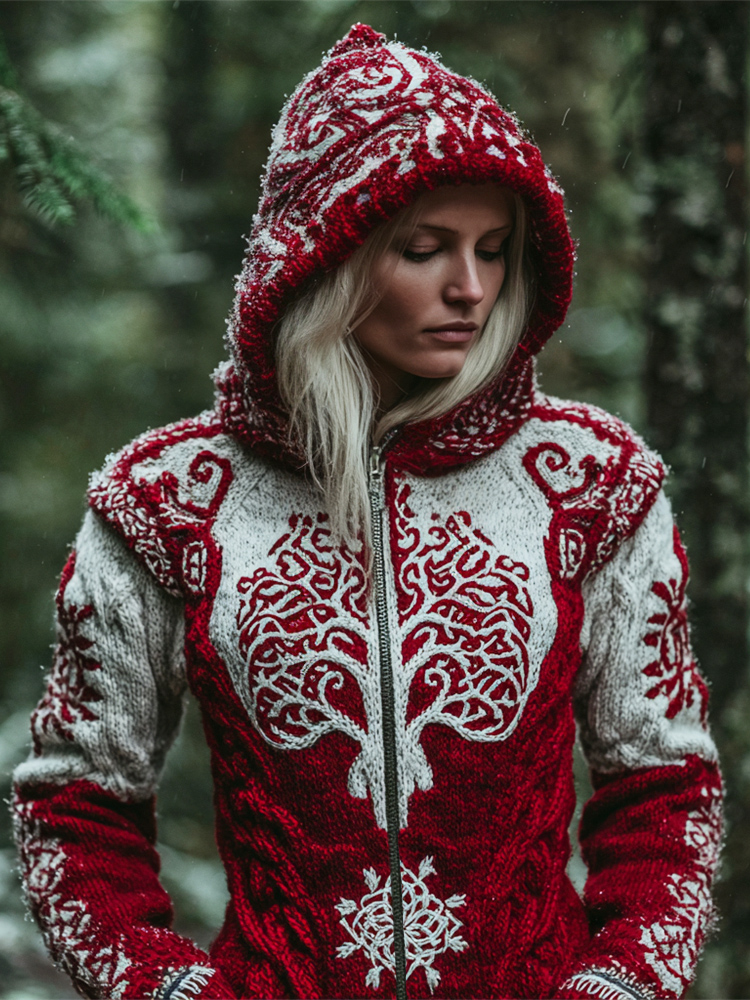 Christmas Viking Celtic Tree Women's Zip-up Hooded Sweater