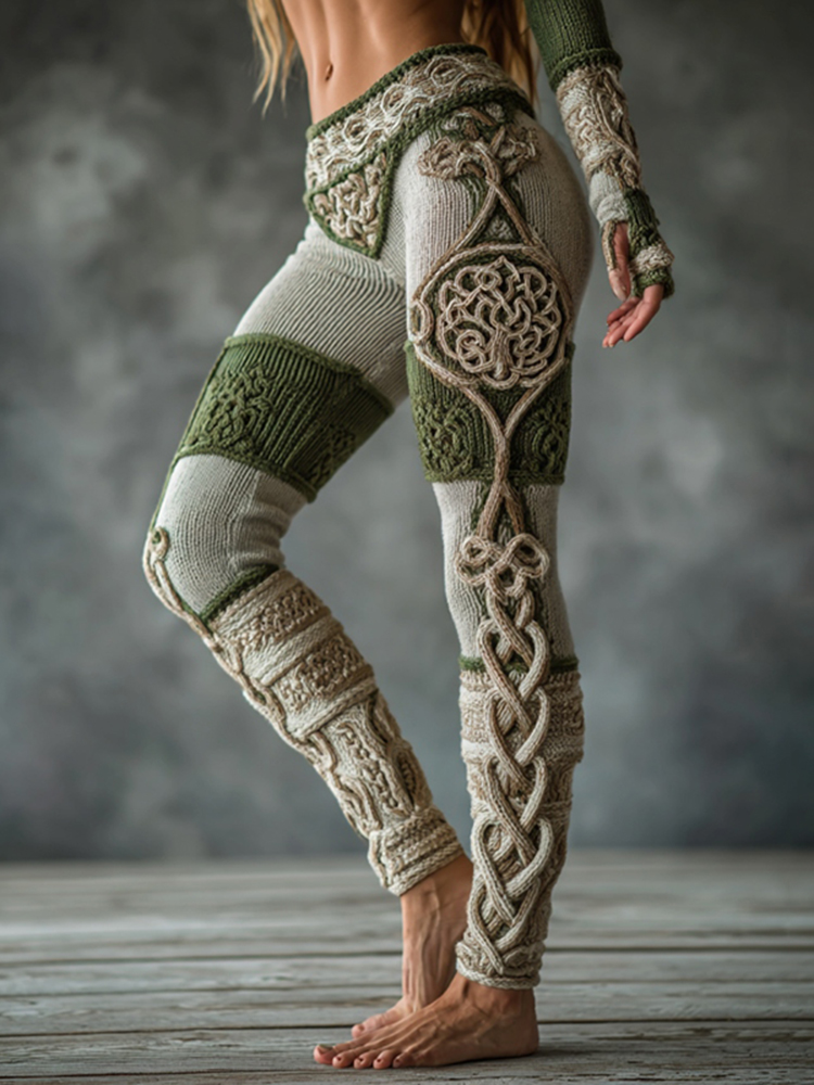 Women's Vintage Viking Celtic Knot Tree Of Life Pattern Cozy Leggings