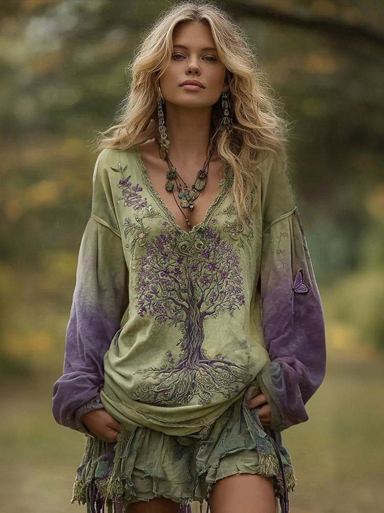 Women's Viking Tree Of Life Casual V-neck T-shirt