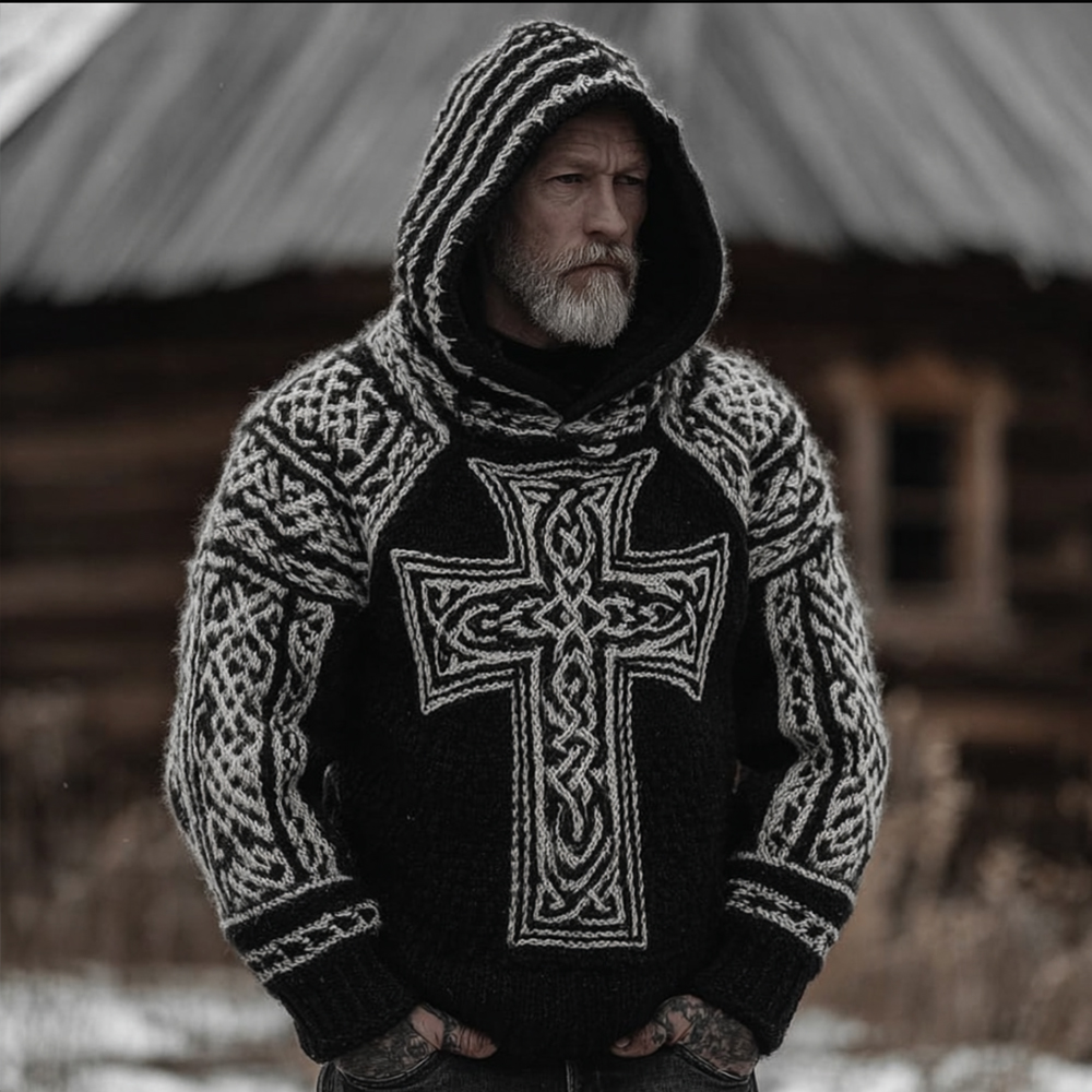 Men's Viking Style Celtic Cross Hooded Sweater