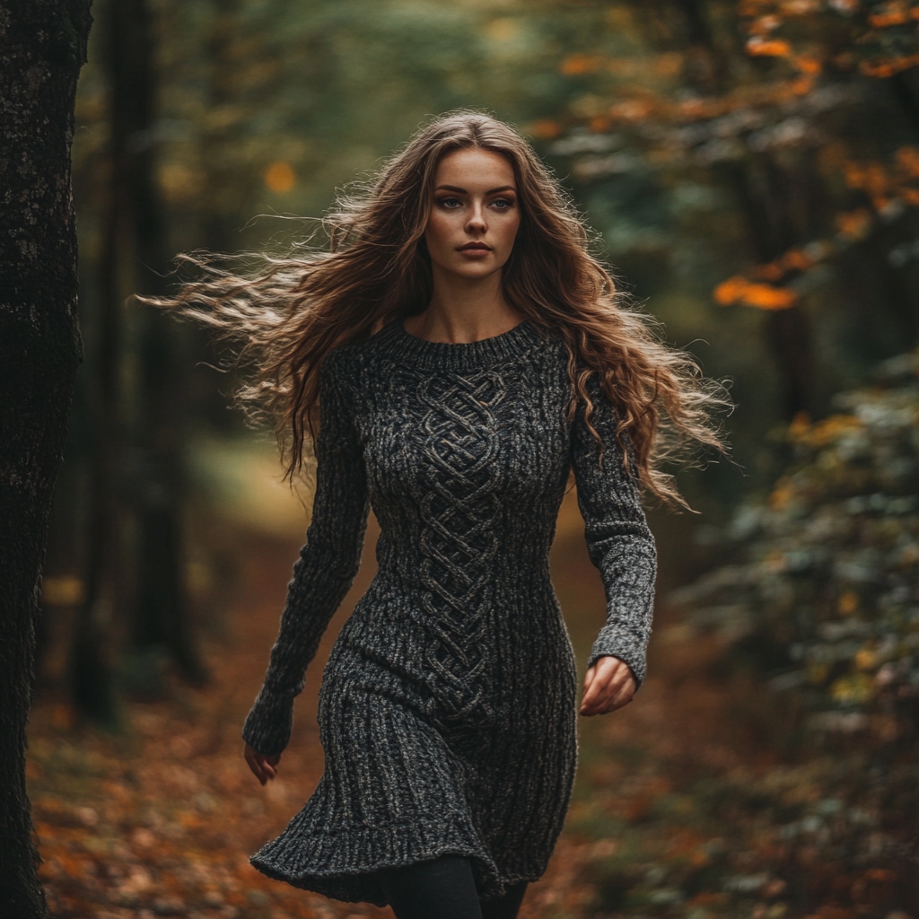 Women's Vintage Celtic Knot Pattern Cozy Knit Mini Sweater Dress