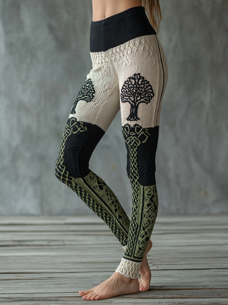 Women's Vintage Viking Celtic Knot Tree Of Life Pattern Cozy Leggings
