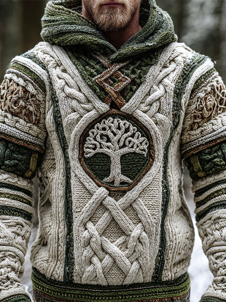 Viking Celtic Tree Knit Art Men's Hooded Sweater