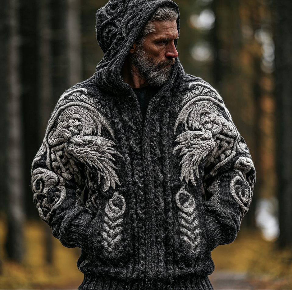 Men's Viking-style Winter Warm Hooded Knitted Sweater Coat