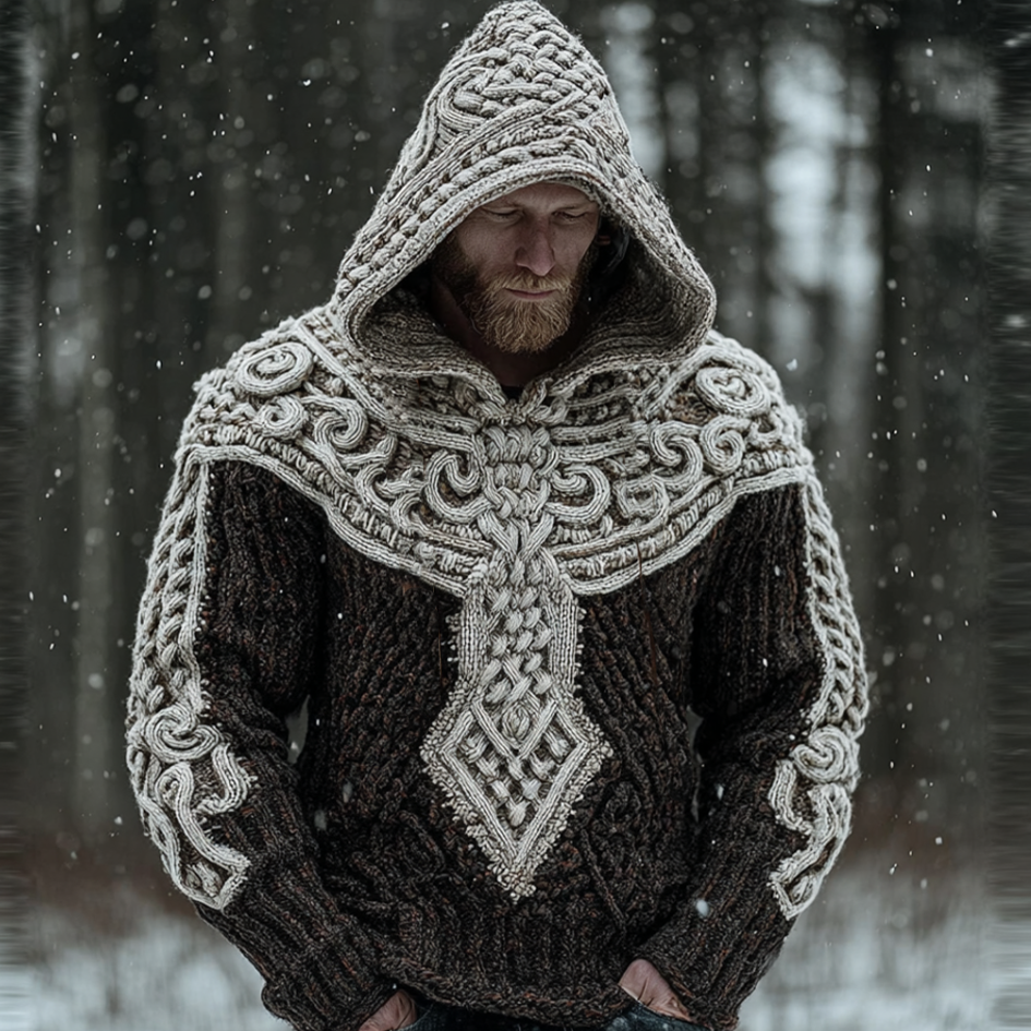Men's Viking-style Winter Warm Hooded Knitted Sweater