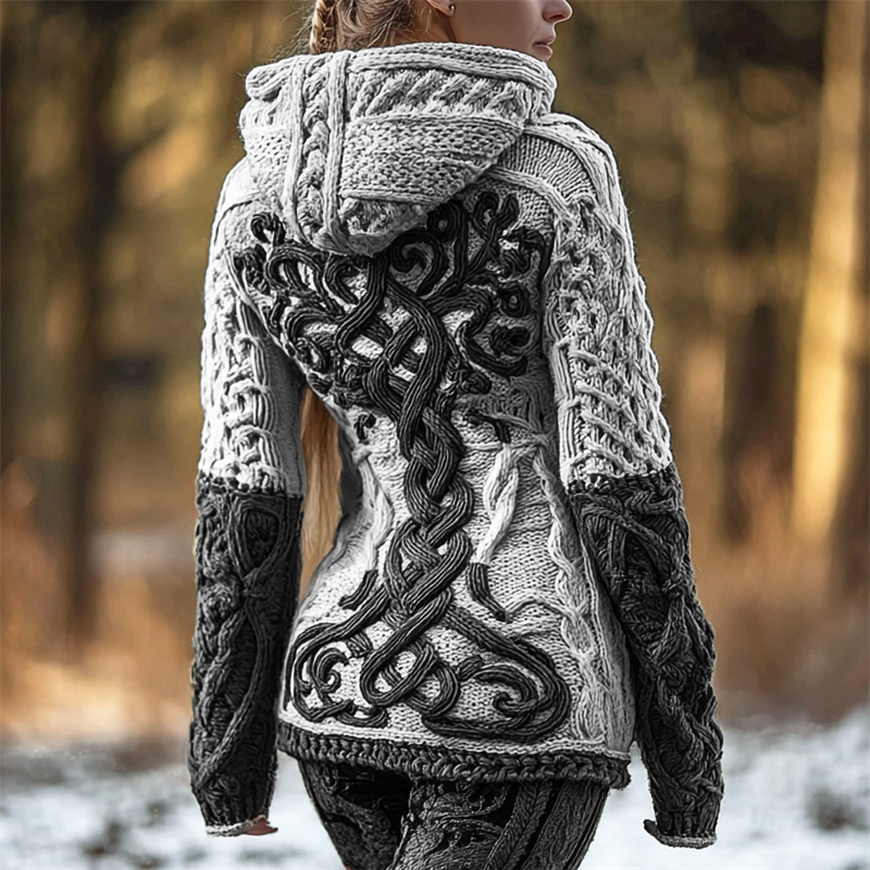 Vintage Viking Tree Of Life Celtic Contrast Cozy Hooded Sweater