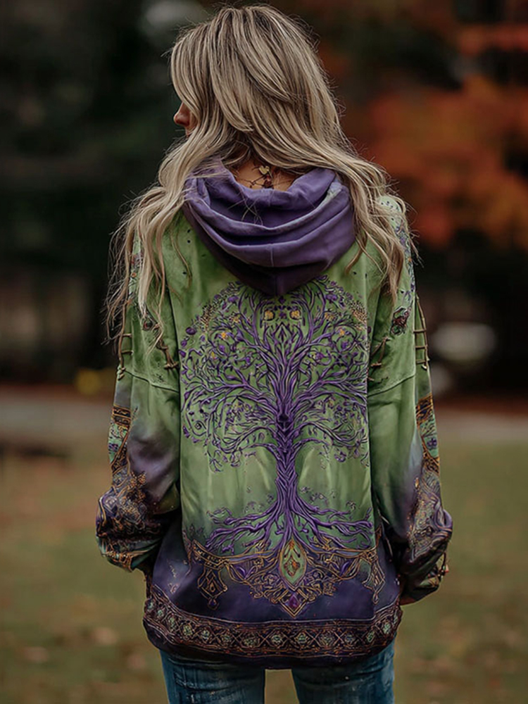 Women's Viking Life Of Tree Art Knitted Cozy Hooded