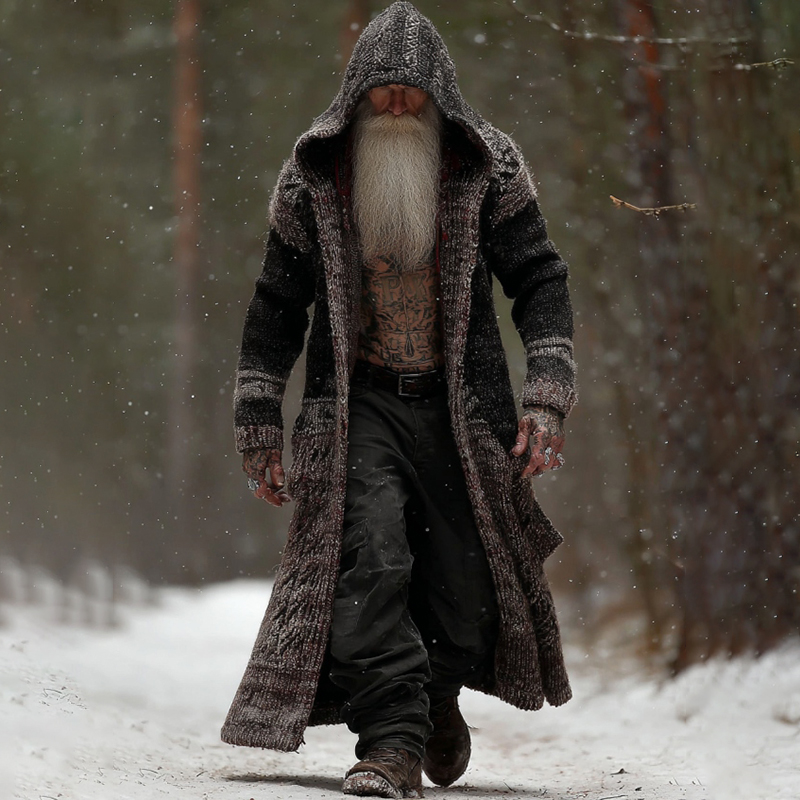 Men's Vintage Viking Celtic Art Cozy Long Cardigan Sweater