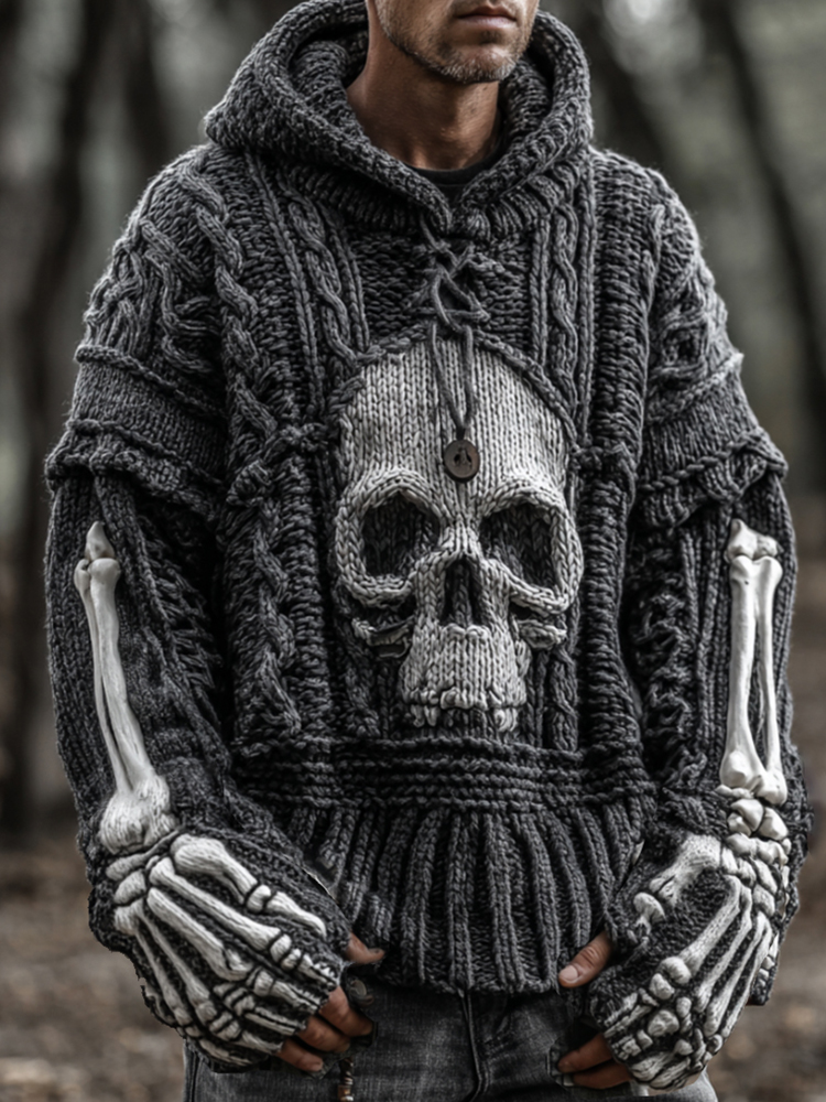 Men's Vintage Viking-style Skull-patterned Warm Sweater