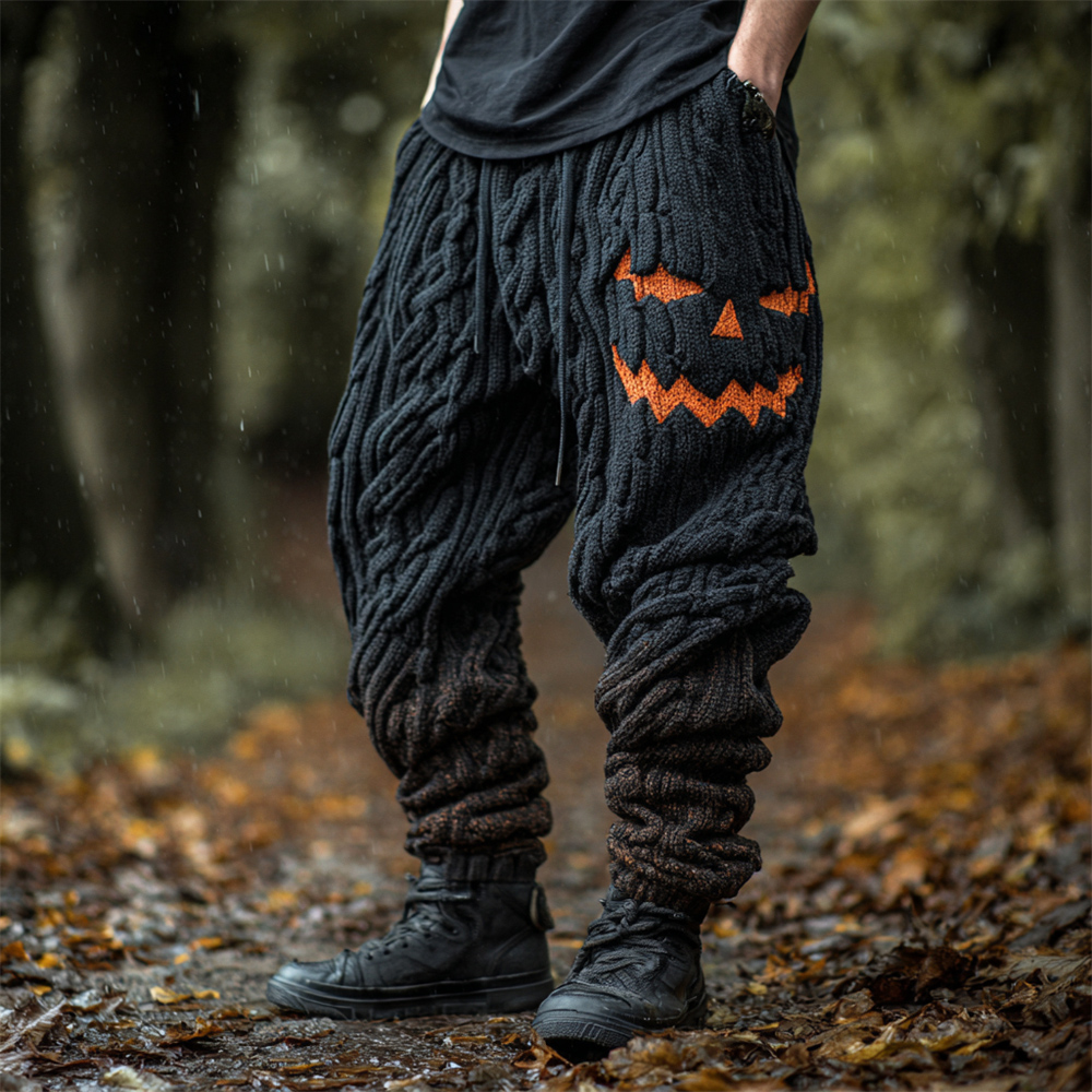 Halloween Pumpkin Emoji Men's Loose Knit Pants