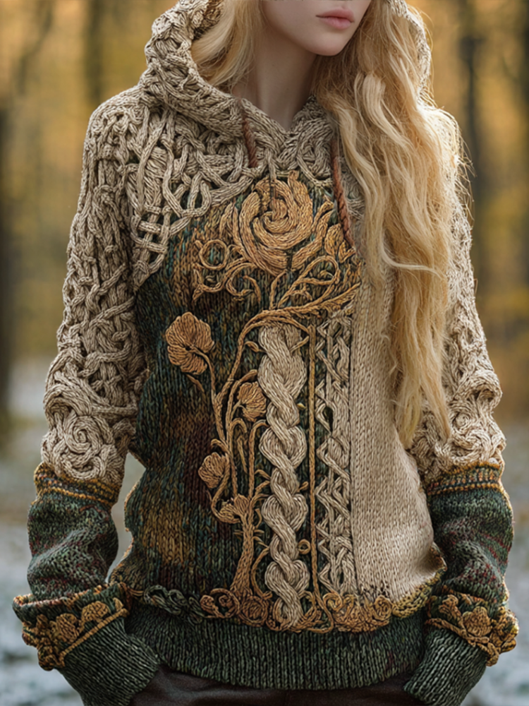 Women's Viking-style Winter Warm Hooded Knitted Sweater