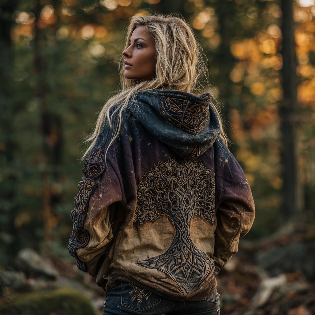 Women's Viking Tree Of Life Cozy Gradient Bohemian Hoodie