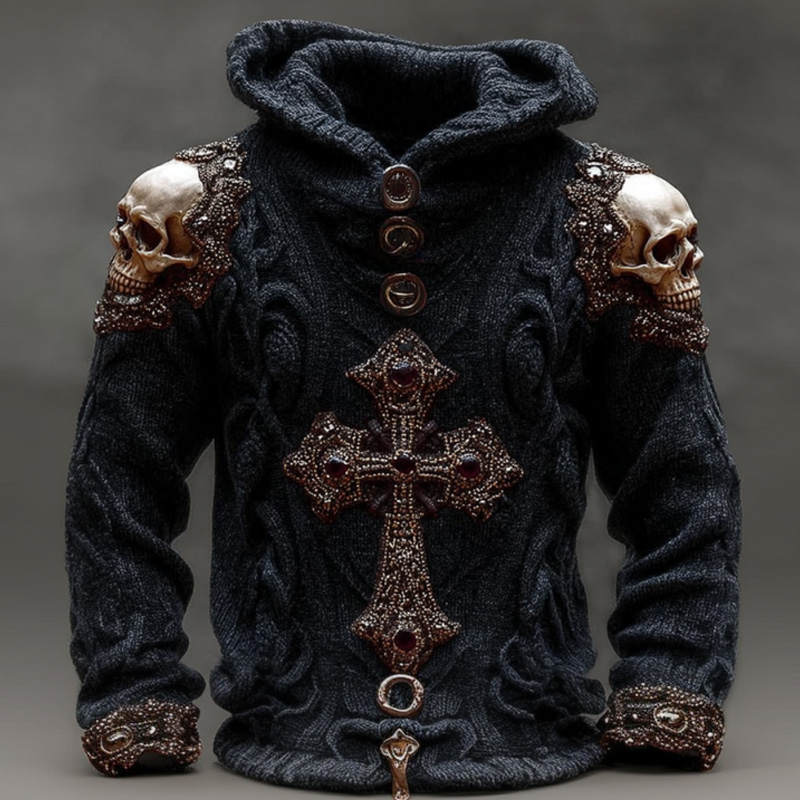 Men's Halloween Metal Skull Cross Sweater