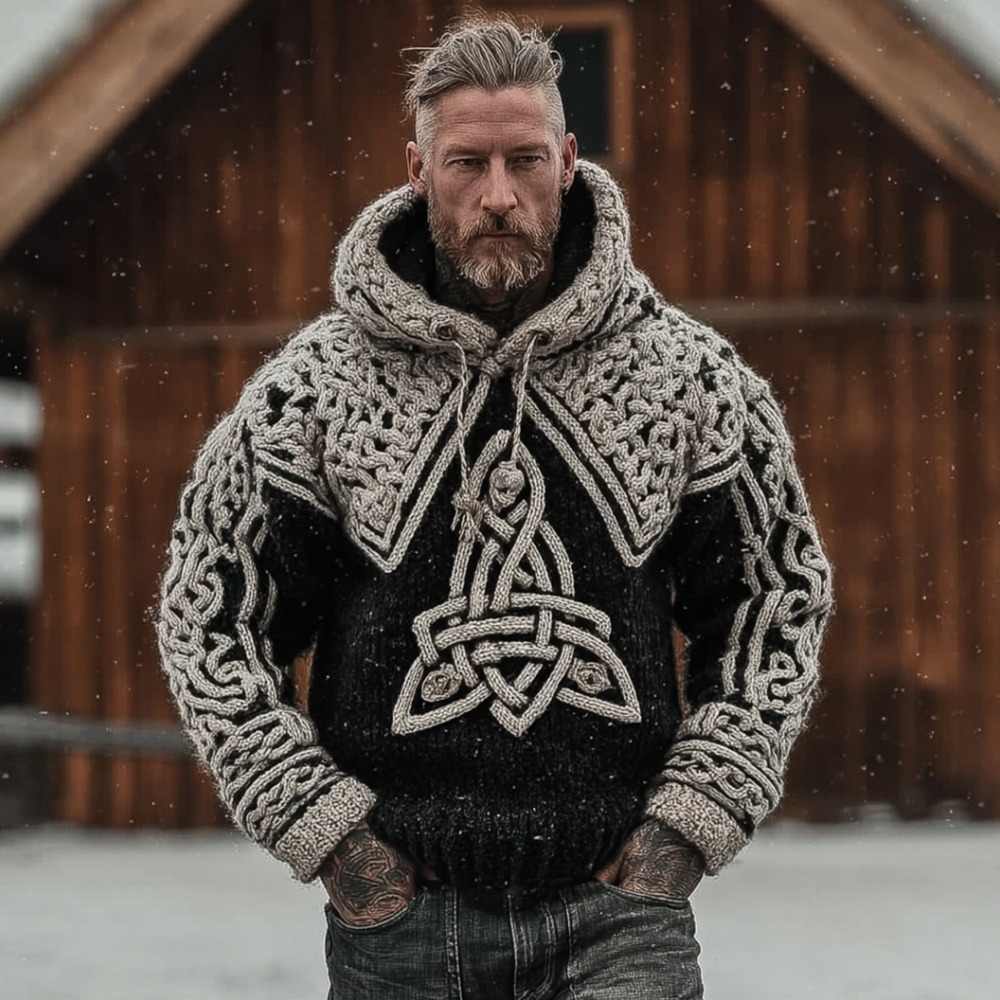 Men's Viking Style Celtic Knot Thick Needle Hooded Sweater
