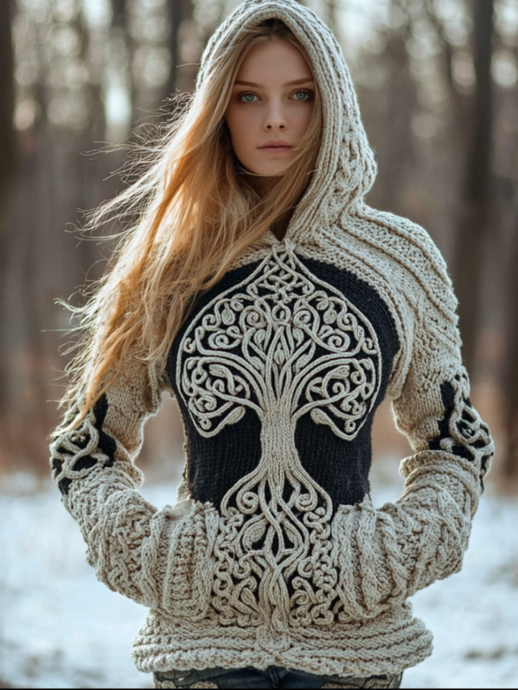 Women's Viking Style Tree Of Life Celtic Knot Hooded Sweater