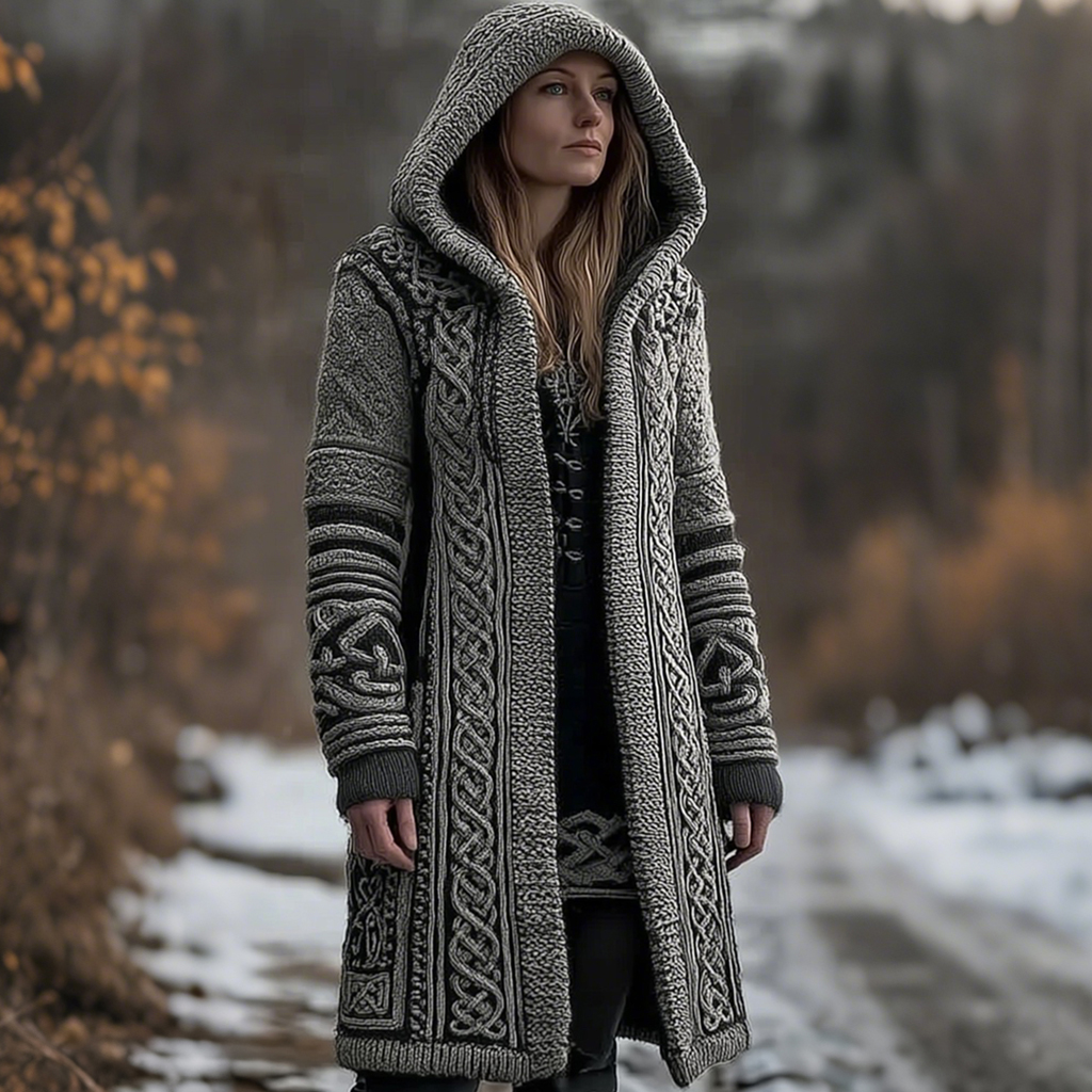 Women's Vintage Viking Celtic Knot Knit Sweater Jacket