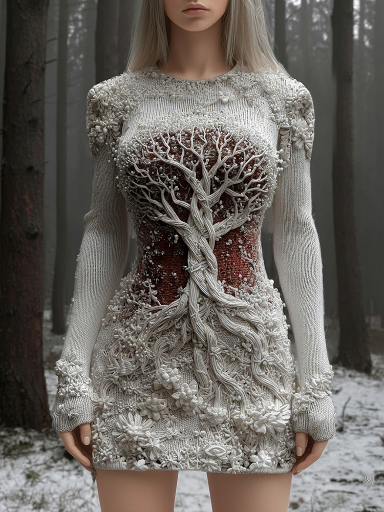 Women's Viking Celtic Knot Tree Of Life Artistic Chunky Knit Mini Skirt