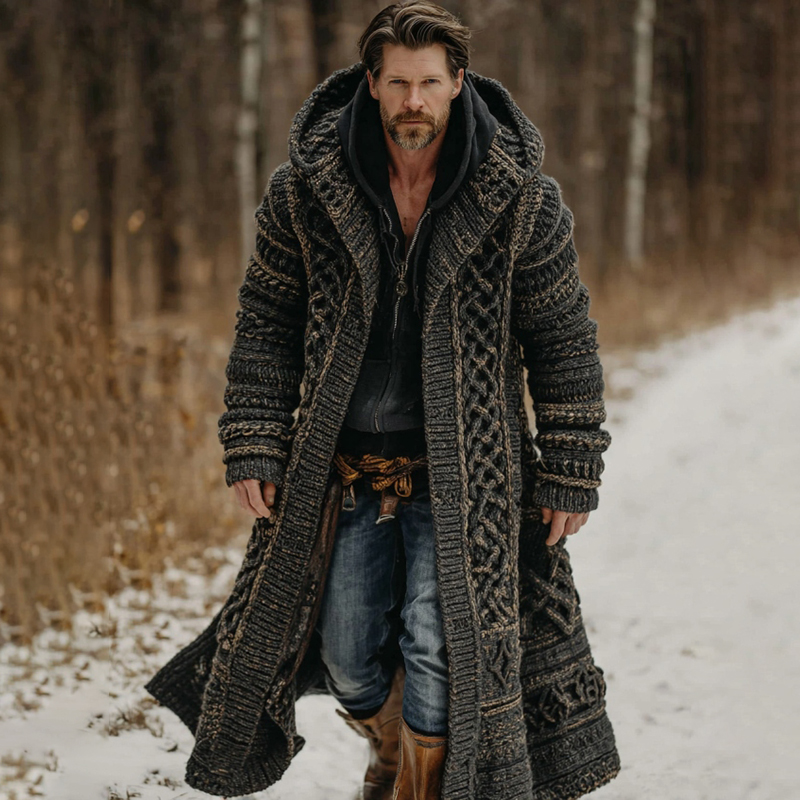 Men's Viking Celtic Knot Button Down Cozy Jacquard Cardigan Sweater