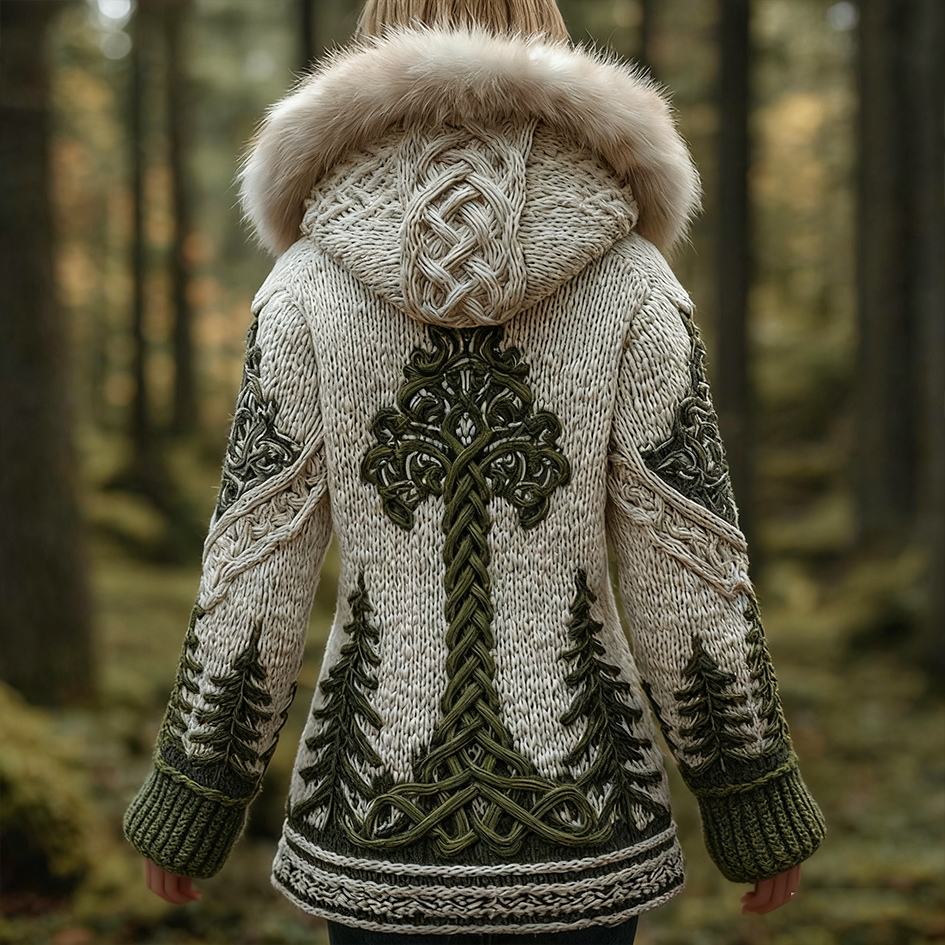 Viking Retro Women's Hooded Knit Sweater Jacket