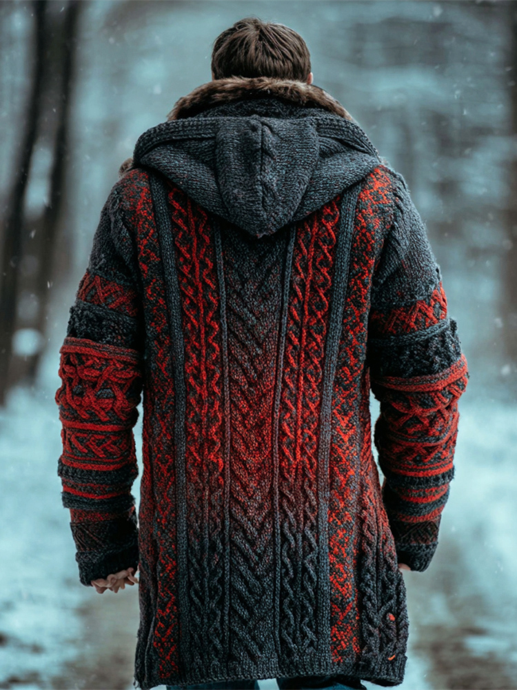 Halloween Gradient Men's Hooded Twist Sweater Cardigan