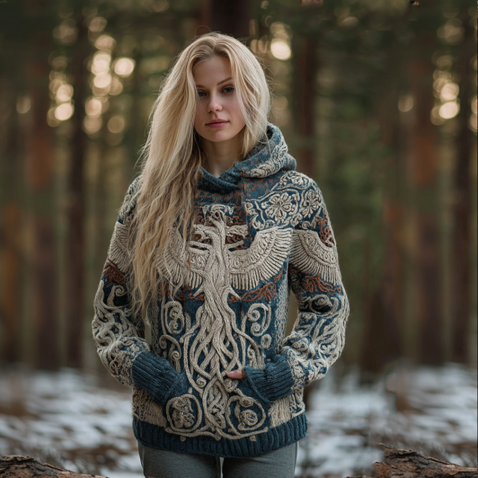 Women's Viking-style Winter Warm Hooded Knitted Sweater