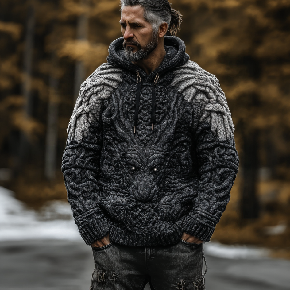 Men's Viking-style Winter Warm Hooded Knitted Sweater