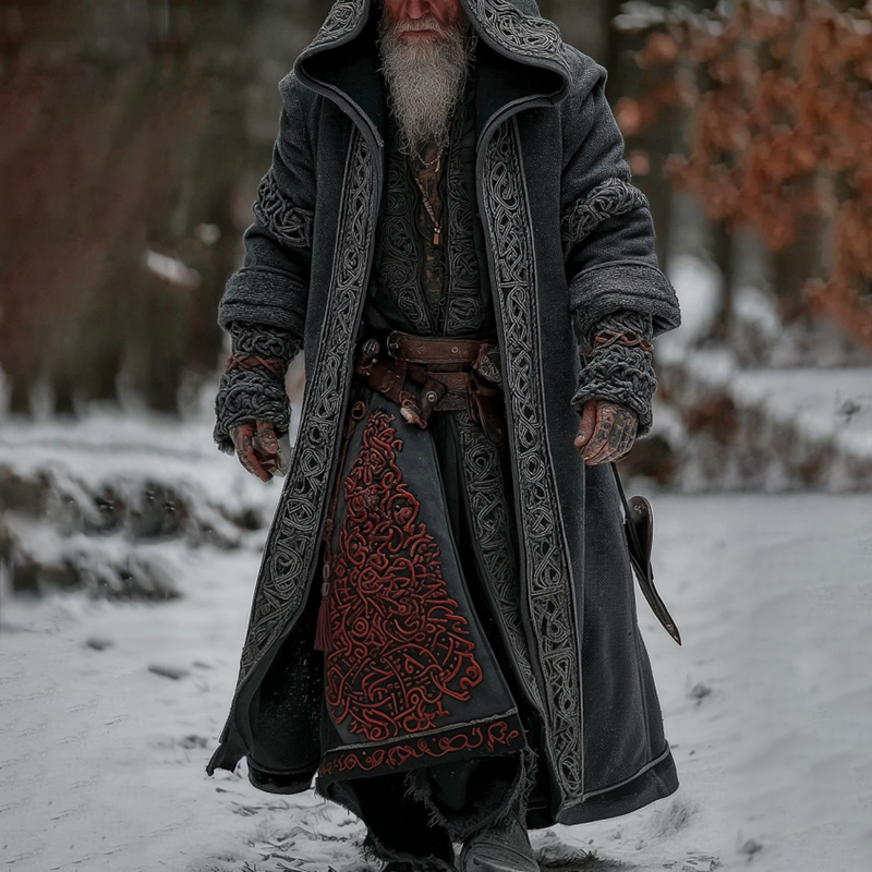 Men's Vintage Viking Tribal Celtic Knot Art Pocket Long Cardigan Sweater