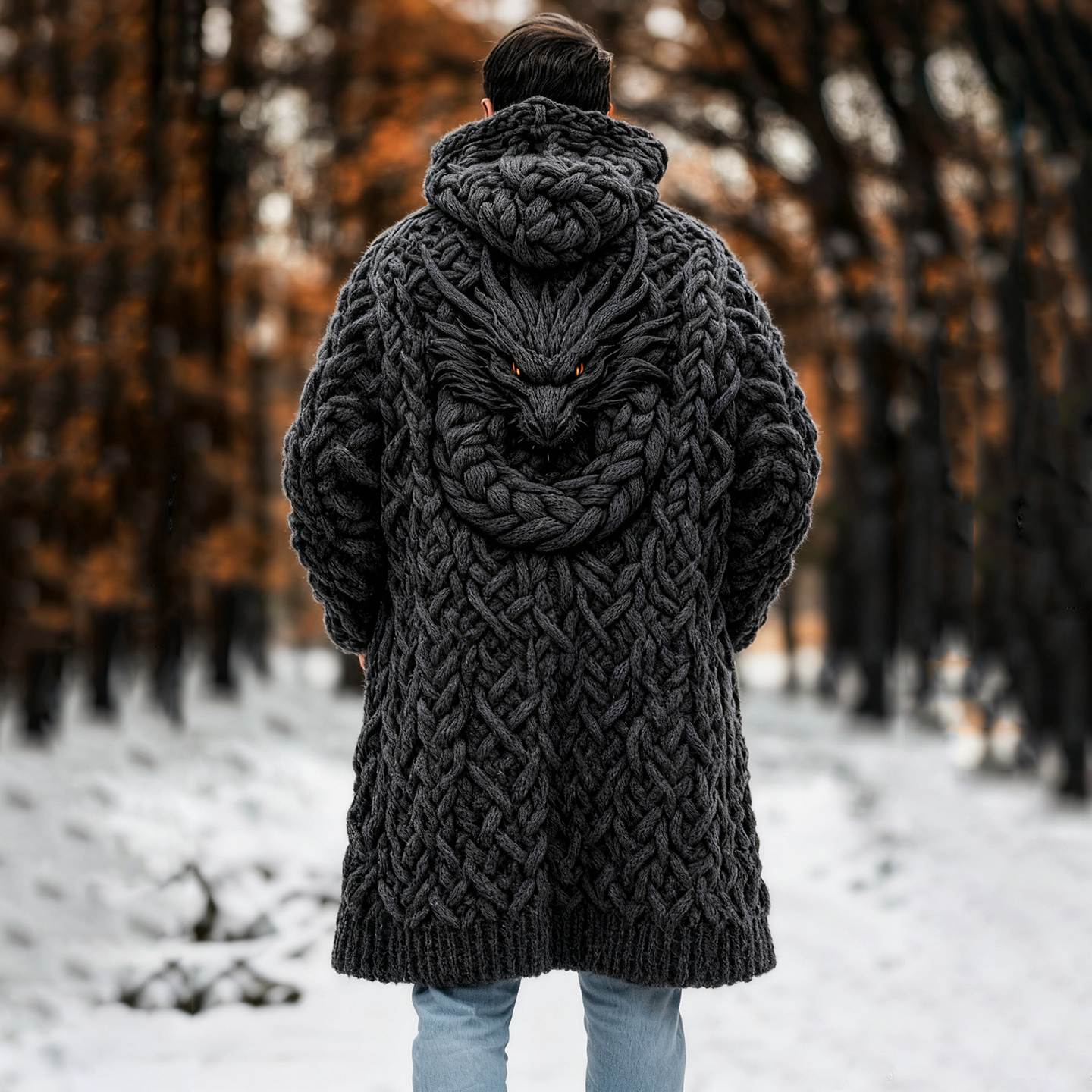 Men's Viking Dragon Style Celtic Chunky Knit Sweater Coat