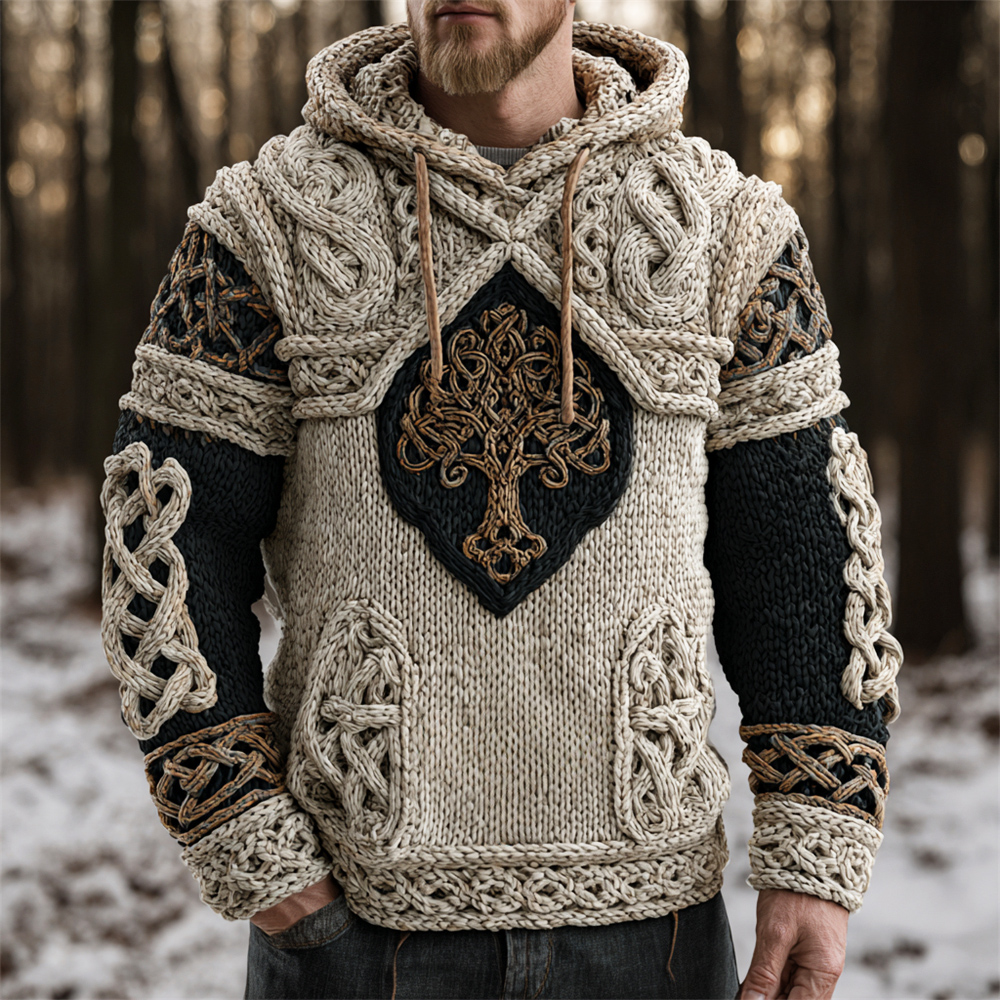 Viking Celtic Tree Knit Art Men's Hooded Sweater