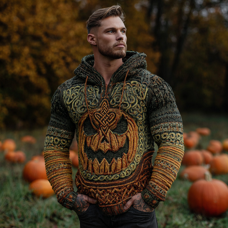 Men's Vintage Halloween Viking Embroidered Sweater