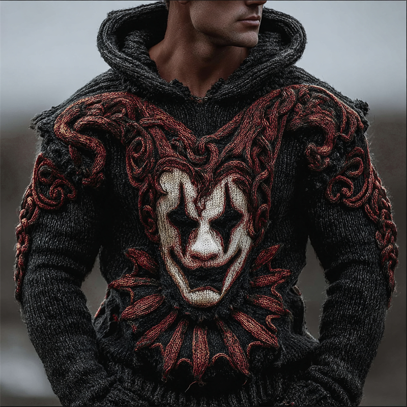 Halloween Spooky Clown Inspired Celtic Cozy Chunky Hooded Sweater