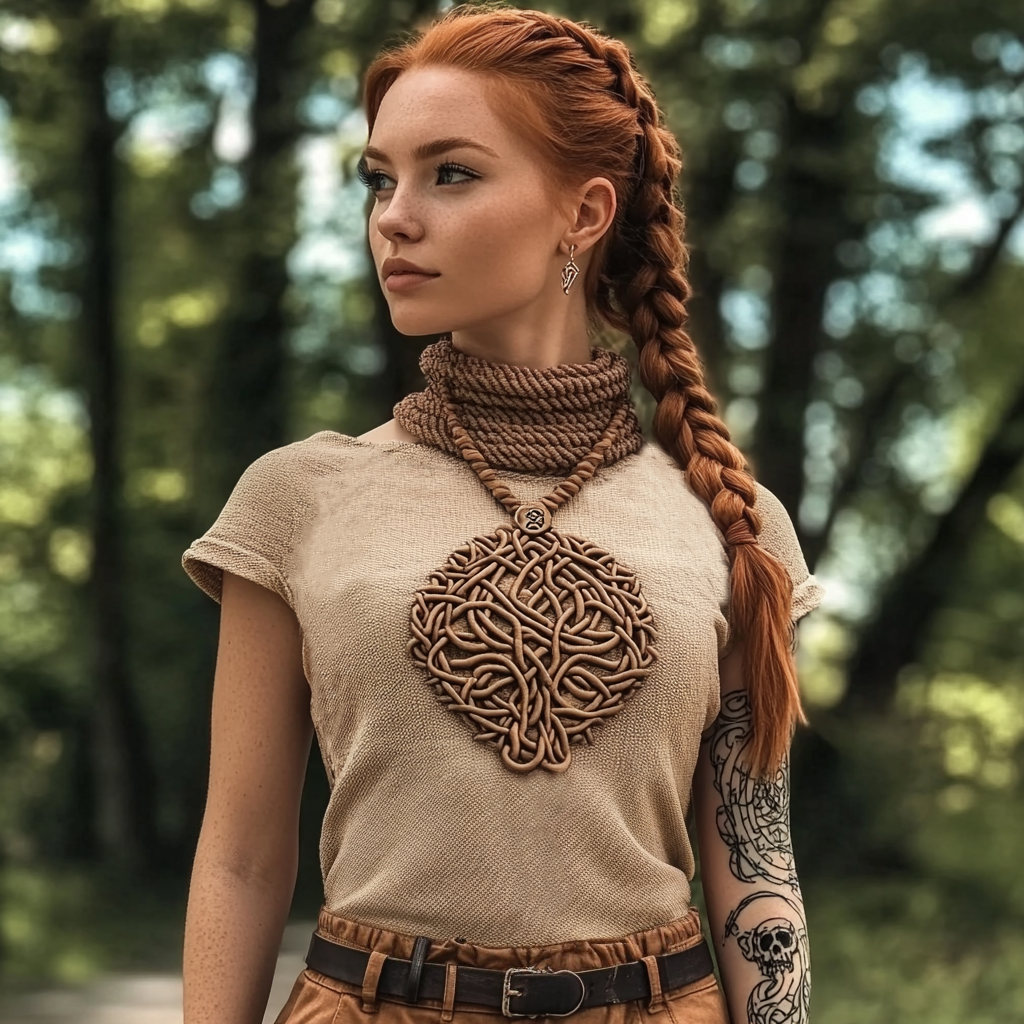 Vintage Viking Tree Of Life Print Linen Short Sleeve T-shirt