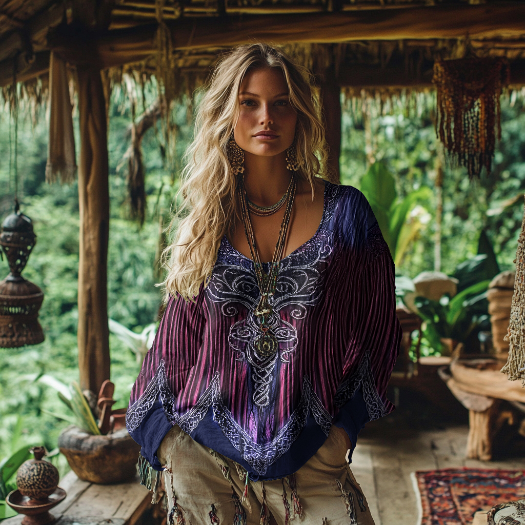 Women's Vintage Viking Tree Of Life Art Cotton And Linen Shirt