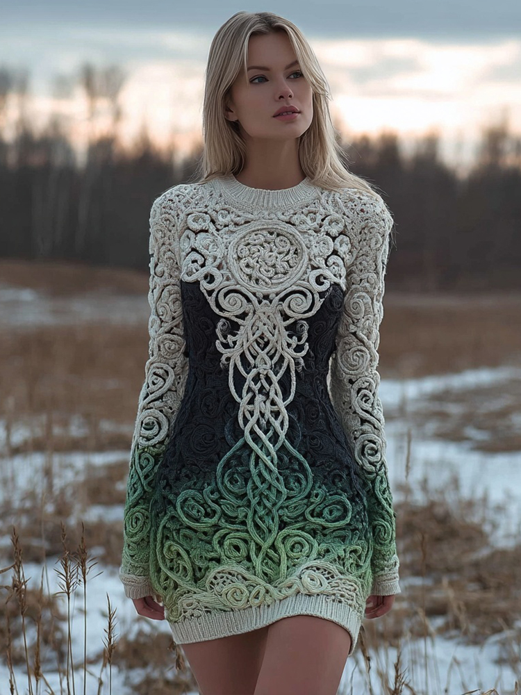 Viking Tree Of Life Vintage Gradient Mini Sweater Dress