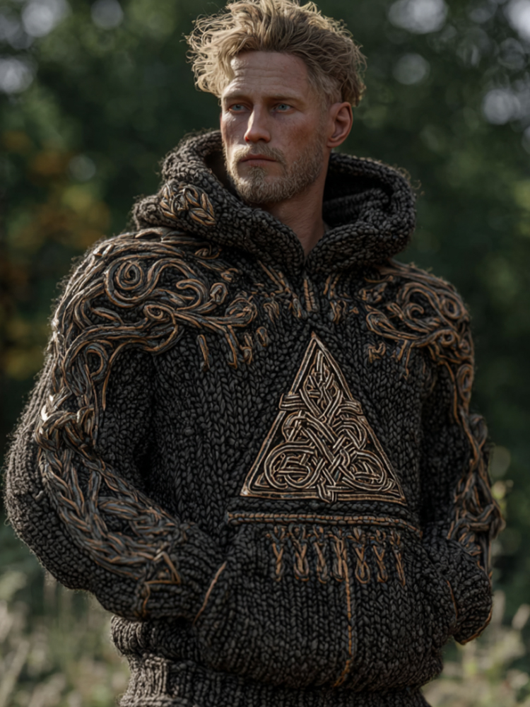 Men's Vintage Viking Celtic Knot Knitted Hooded Sweater