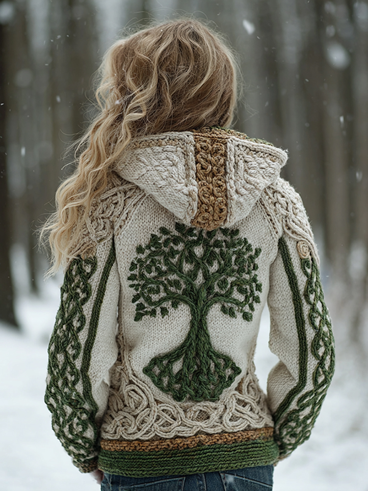 Vintage Viking Tree Of Life Celtic  Cozy Hooded Sweater