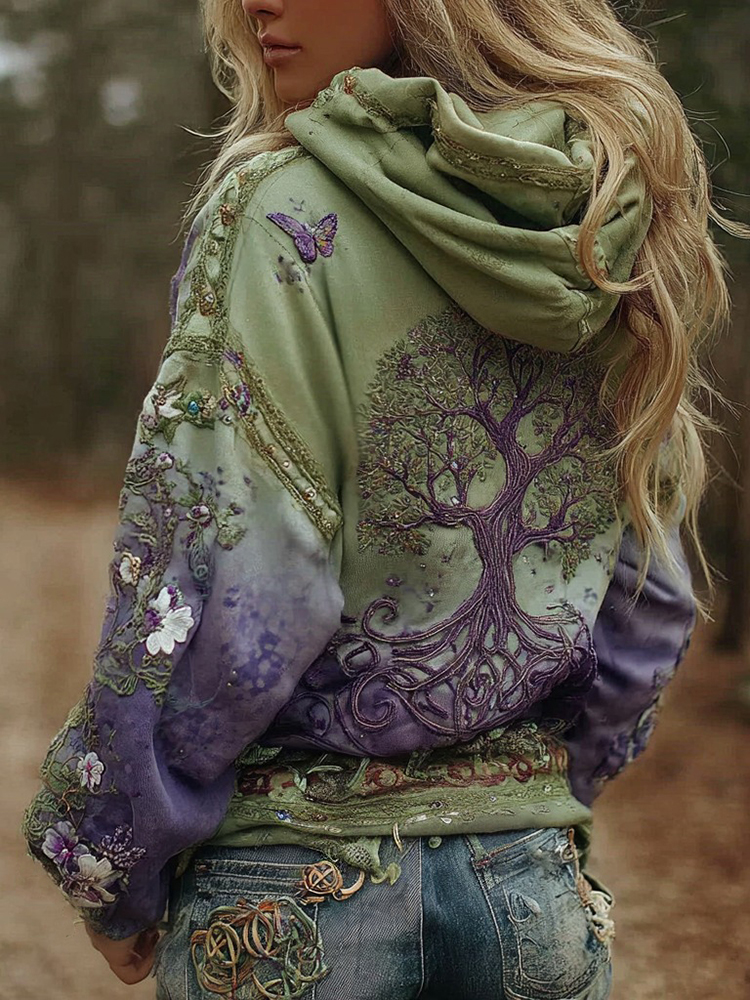 Women's Vintage Viking Tree Of Life Art Gradient Comfort Hoodie