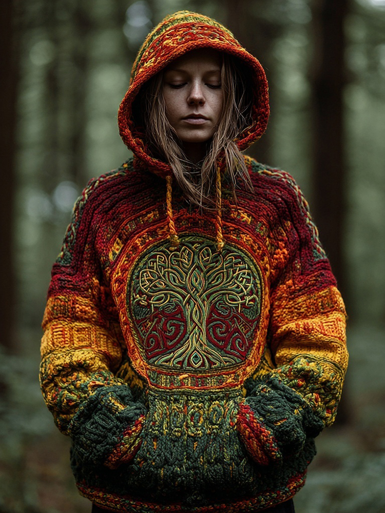 Viking Inspired Colored Tree Of Life Cozy Hooded Sweater