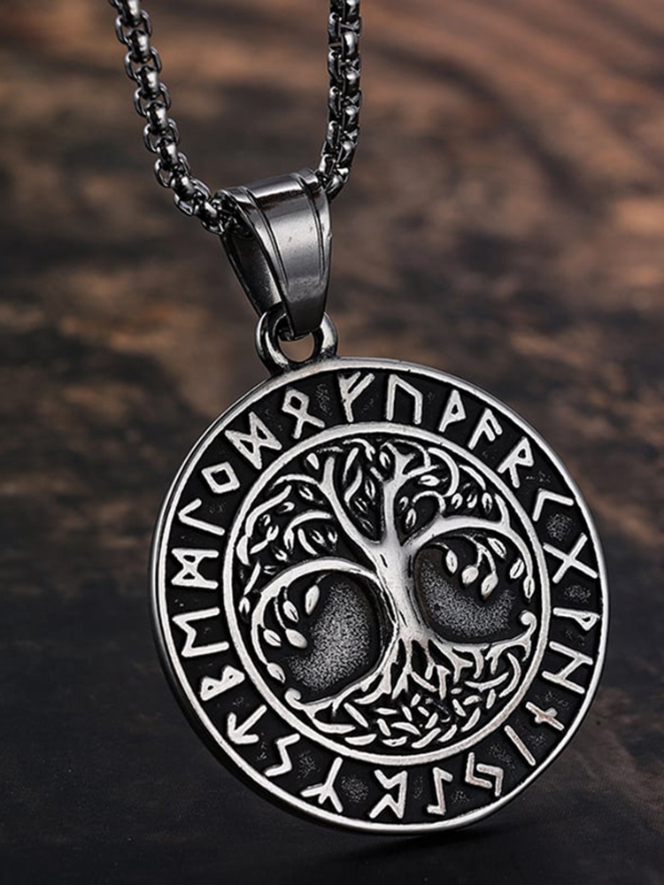 Men's Vintage Viking Rune Tree Of Life Pendant Necklace