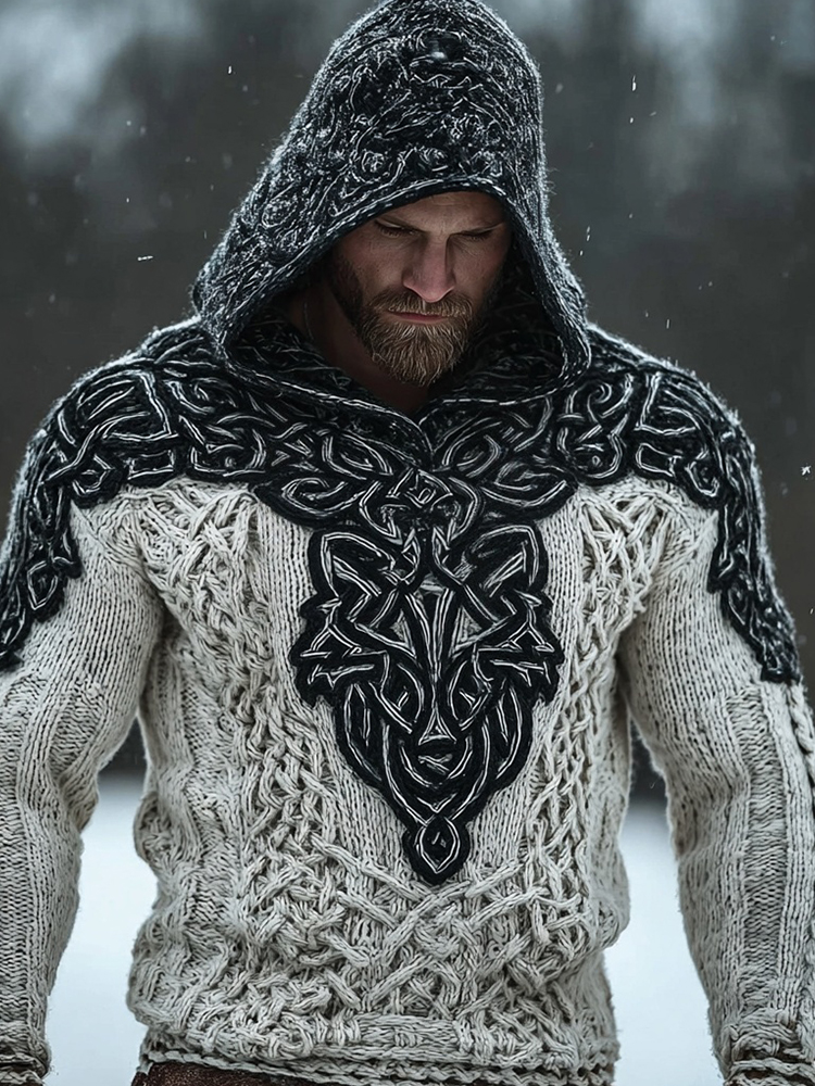 Men's Viking Inspired Celtic Wolf Cozy Hooded Sweater