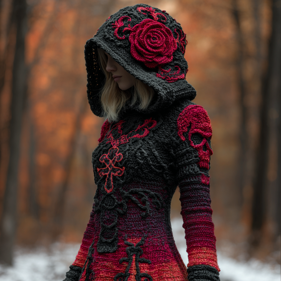 Halloween Viking Style Lady Hooded Knit Sweater Dress