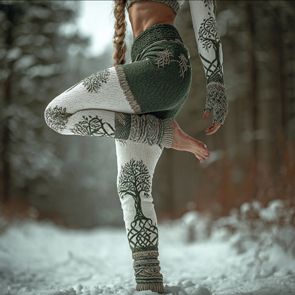 Women's Viking Style Tree Of Life Color Blocked Leggings