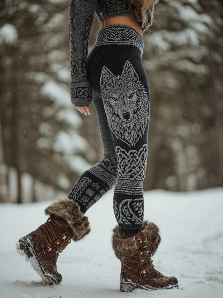 Women's Viking Wolf Print Casual Leggings