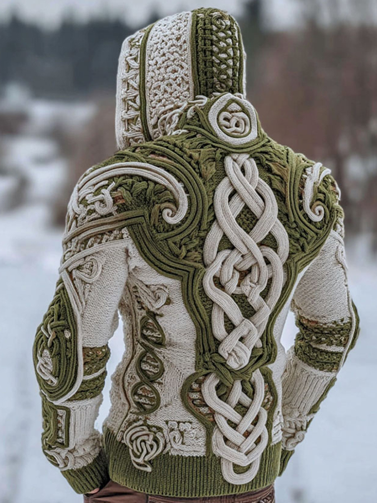 Men's Viking Celtic Knot Color Block Cozy Hooded Sweater