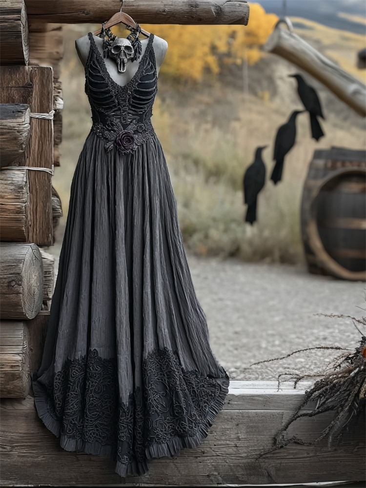 Vintage Rib Cage Purple Rose Linen Cami Maxi Dress