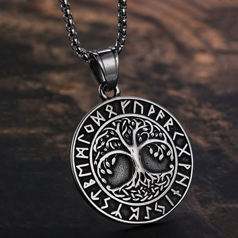 Men's Vintage Viking Rune Tree Of Life Pendant Necklace