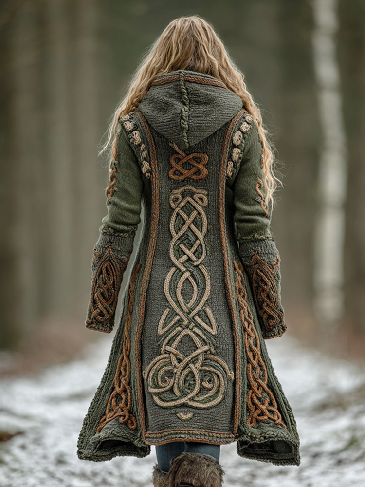 Women's Celtic Knot Art Hooded Knit Cardigan
