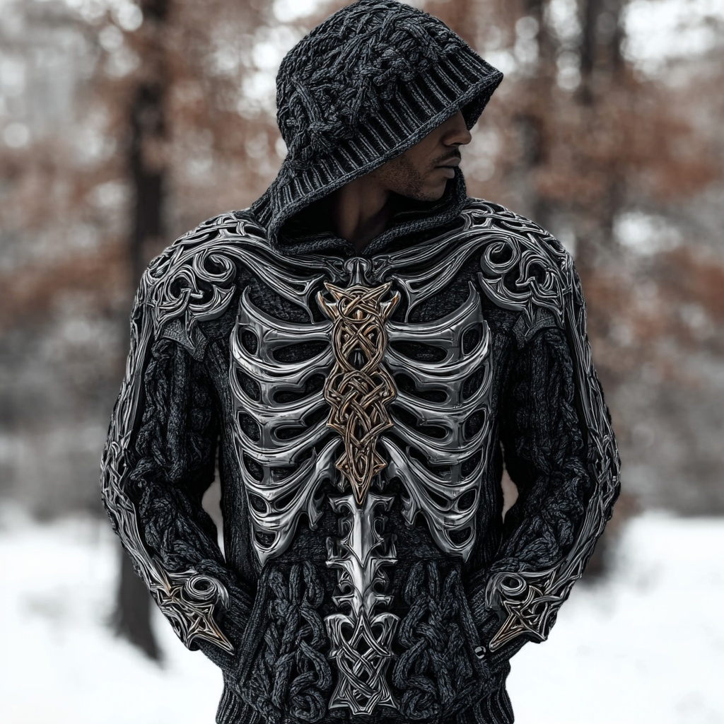 Men's Vintage Skeleton Chunky Hooded Sweater