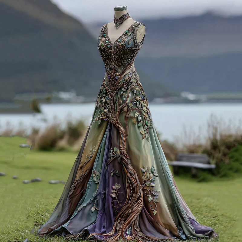 Vintage Viking Tribal Celtic Tree Of Life Gradient Comfy Maxi Dress